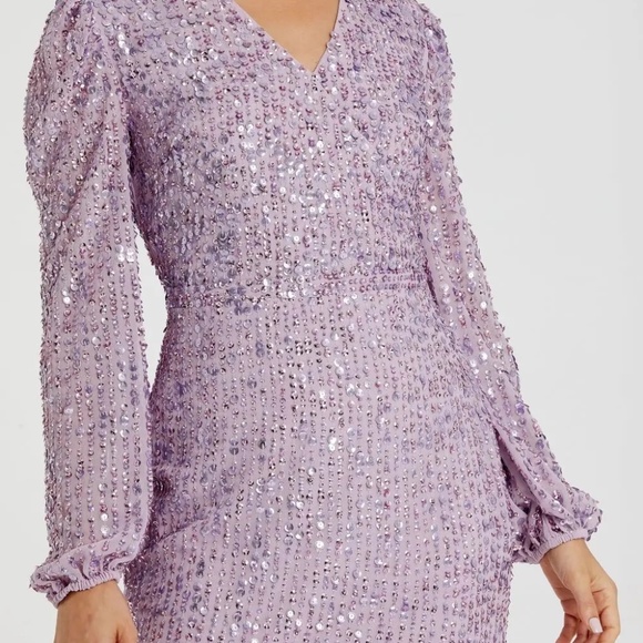 Mac Duggal Sparkling Lavender Long Sleeve Dress - Picture 2 of 3